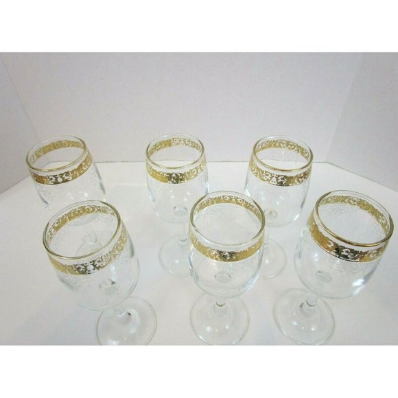 CELLINI Italy Hand Blown Crystal 24 KT Gold Etched 6.5" Wine Glasses Set of 6 - Picture 6 of 6